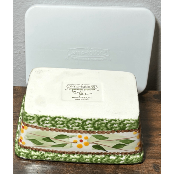 Temptations by Tara Presentable Ovenware Old World Green Small Loaf Pan w/ lid - Picture 11 of 12
